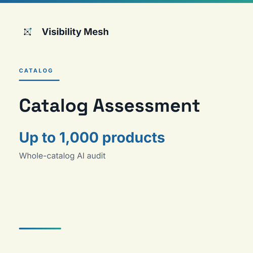 Visibility Mesh Catalog Assessment card: whole-catalog AI audit, up to 1,000 products